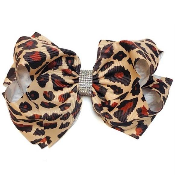 NEW 7" Girls Kids Big Cheetah Leopard Hair Bow - Picture 2 of 2